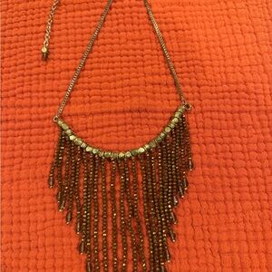 Elegant Gold and Brown Fringe Necklace